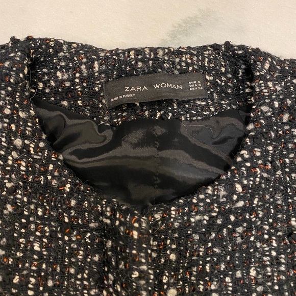 Zara Woman Jacket Size Small Black Boucle Tweed Leather Sleeve - Picture 2 of 12
